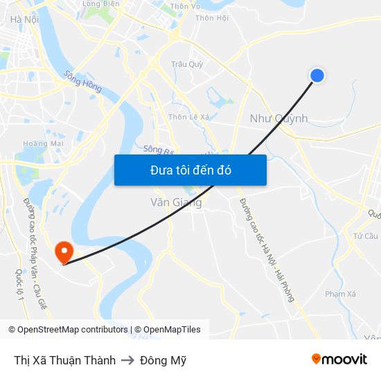 Thị Xã Thuận Thành to Đông Mỹ map