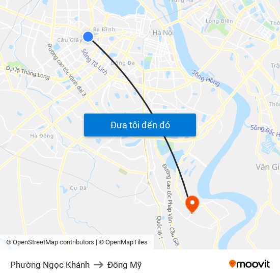 Phường Ngọc Khánh to Đông Mỹ map