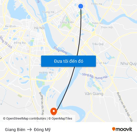 Giang Biên to Đông Mỹ map