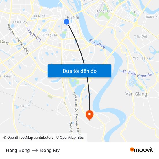 Hàng Bông to Đông Mỹ map