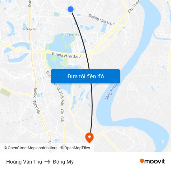 Hoàng Văn Thụ to Đông Mỹ map