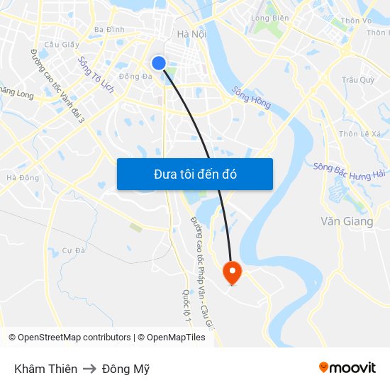 Khâm Thiên to Đông Mỹ map