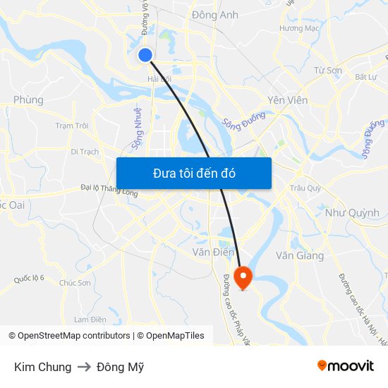 Kim Chung to Đông Mỹ map