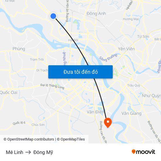 Mê Linh to Đông Mỹ map