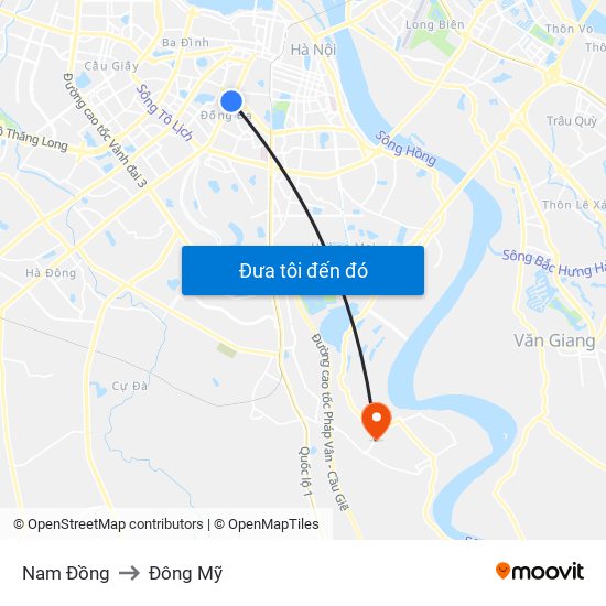 Nam Đồng to Đông Mỹ map