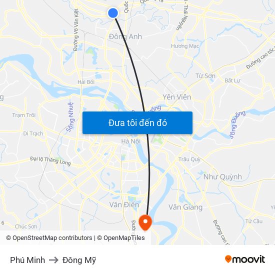 Phú Minh to Đông Mỹ map