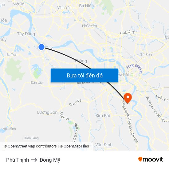 Phú Thịnh to Đông Mỹ map