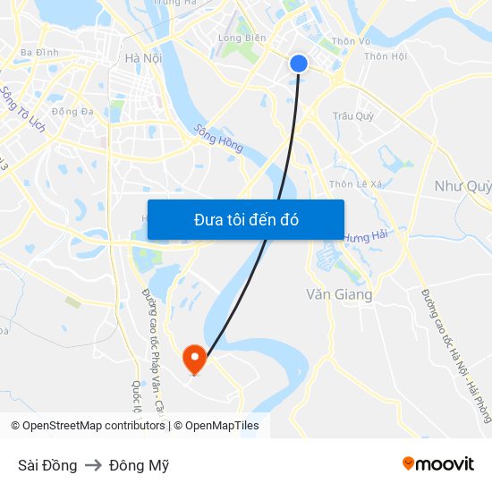 Sài Đồng to Đông Mỹ map