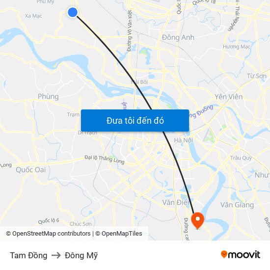 Tam Đồng to Đông Mỹ map