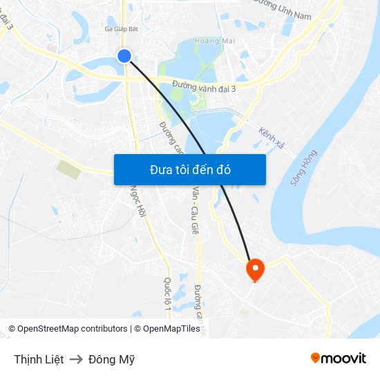 Thịnh Liệt to Đông Mỹ map