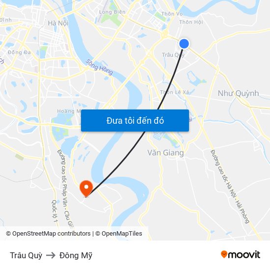 Trâu Quỳ to Đông Mỹ map