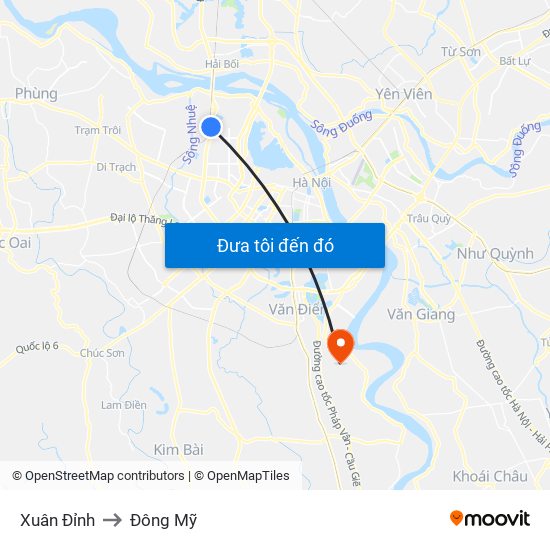 Xuân Đỉnh to Đông Mỹ map