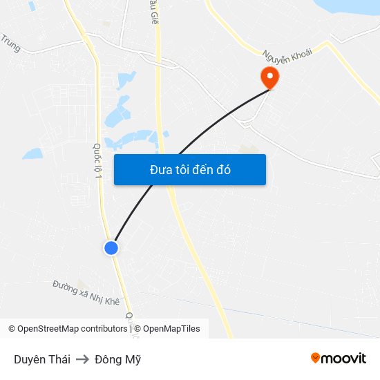 Duyên Thái to Đông Mỹ map