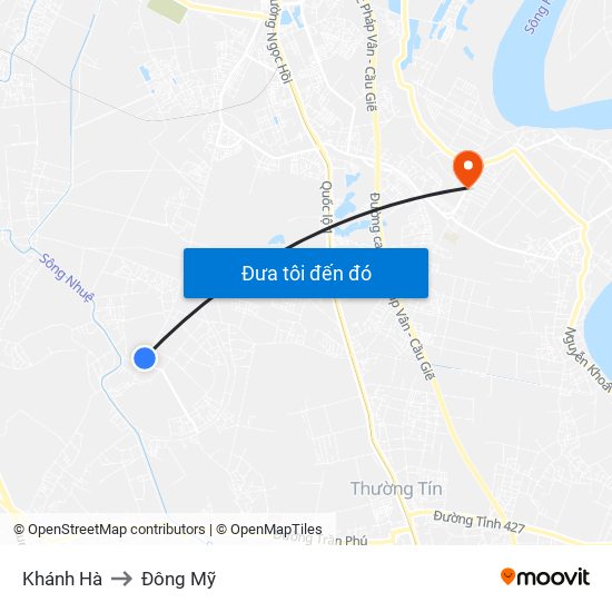 Khánh Hà to Đông Mỹ map