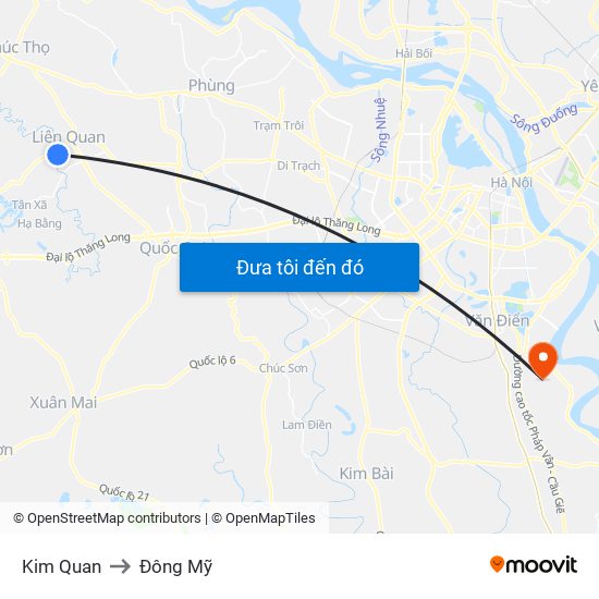 Kim Quan to Đông Mỹ map