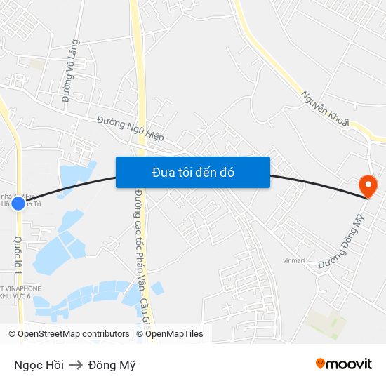 Ngọc Hồi to Đông Mỹ map