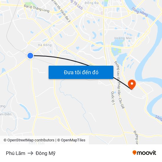 Phú Lãm to Đông Mỹ map