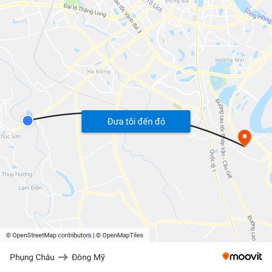 Phụng Châu to Đông Mỹ map