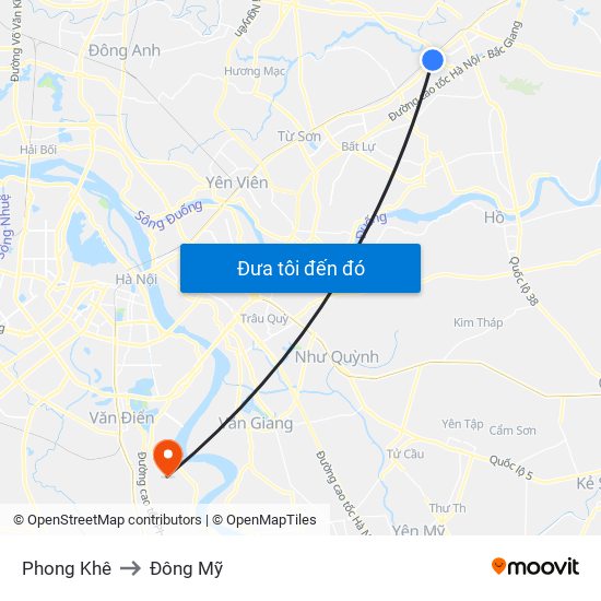 Phong Khê to Đông Mỹ map