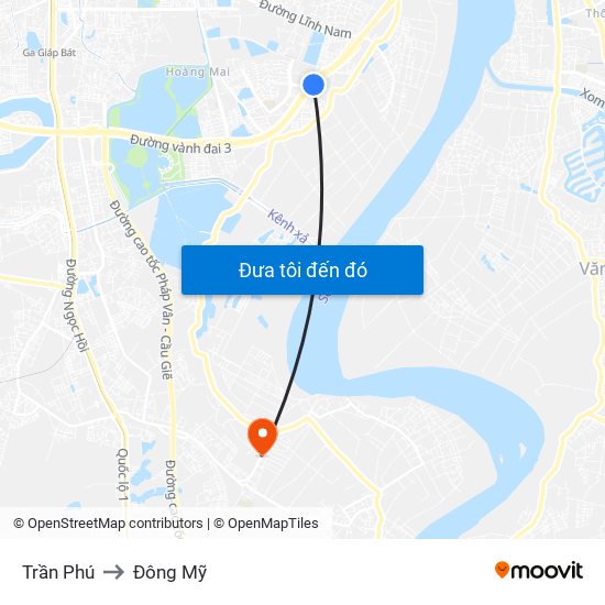 Trần Phú to Đông Mỹ map