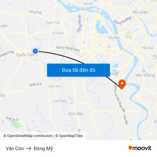 Vân Côn to Đông Mỹ map