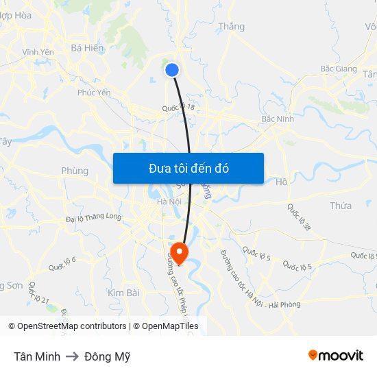 Tân Minh to Đông Mỹ map