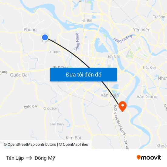 Tân Lập to Đông Mỹ map