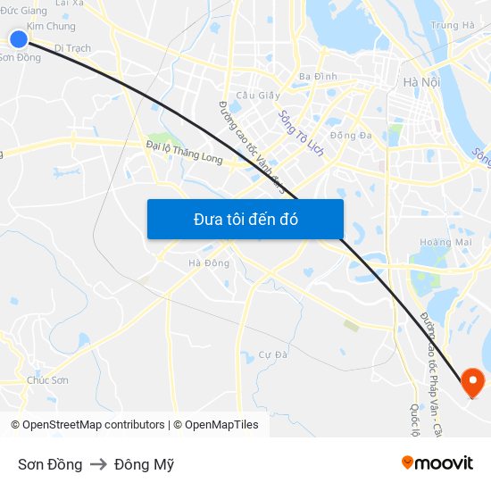 Sơn Đồng to Đông Mỹ map