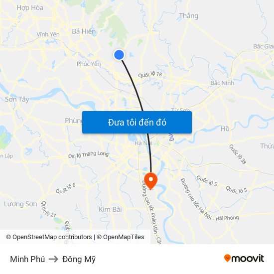 Minh Phú to Đông Mỹ map