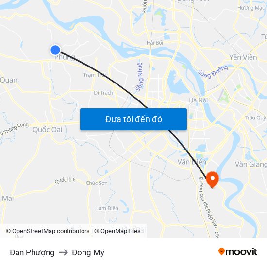 Đan Phượng to Đông Mỹ map