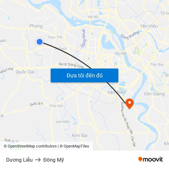 Dương Liễu to Đông Mỹ map