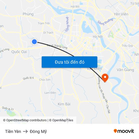 Tiền Yên to Đông Mỹ map