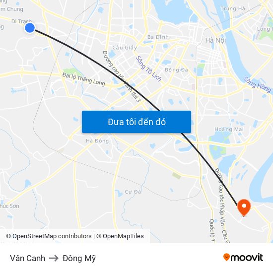 Vân Canh to Đông Mỹ map