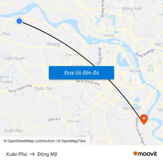 Xuân Phú to Đông Mỹ map