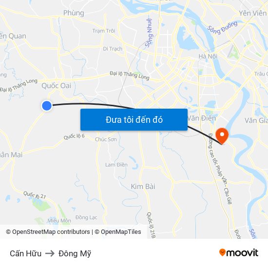 Cấn Hữu to Đông Mỹ map