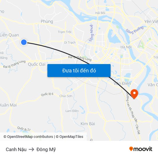 Canh Nậu to Đông Mỹ map