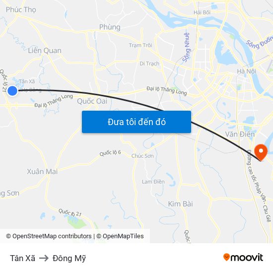 Tân Xã to Đông Mỹ map