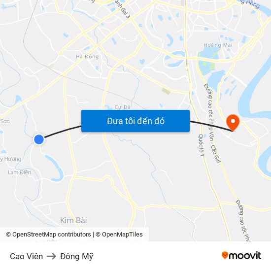 Cao Viên to Đông Mỹ map