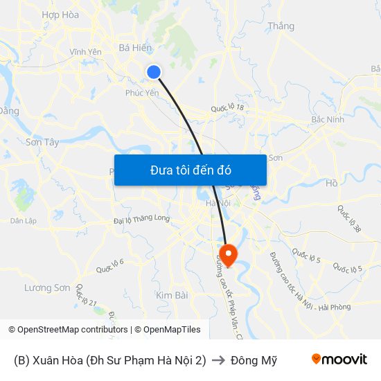 (B) Xuân Hòa (Đh Sư Phạm Hà Nội 2) to Đông Mỹ map