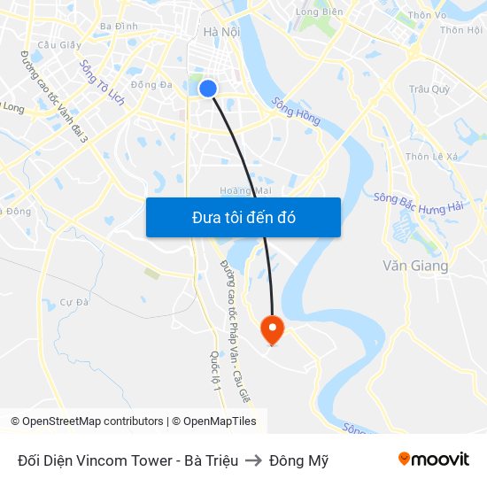 Đối Diện Vincom Tower - Bà Triệu to Đông Mỹ map