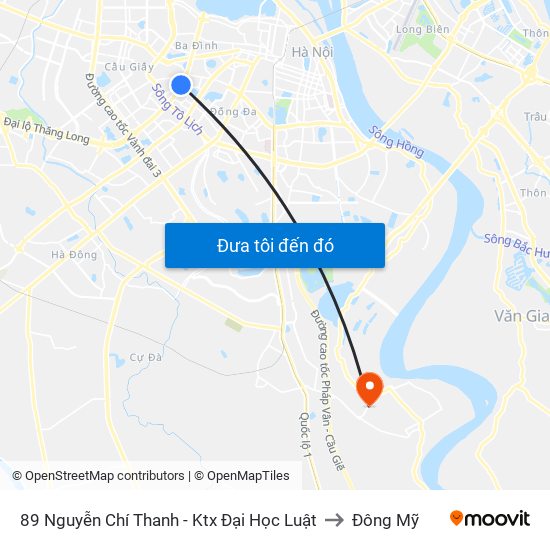 89 Nguyễn Chí Thanh - Ktx Đại Học Luật to Đông Mỹ map