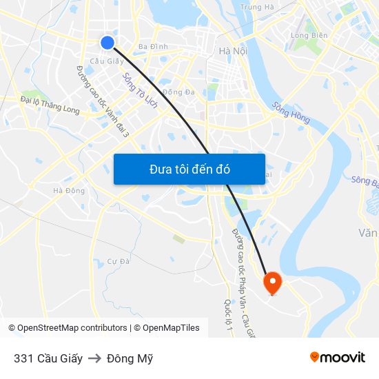 331 Cầu Giấy to Đông Mỹ map