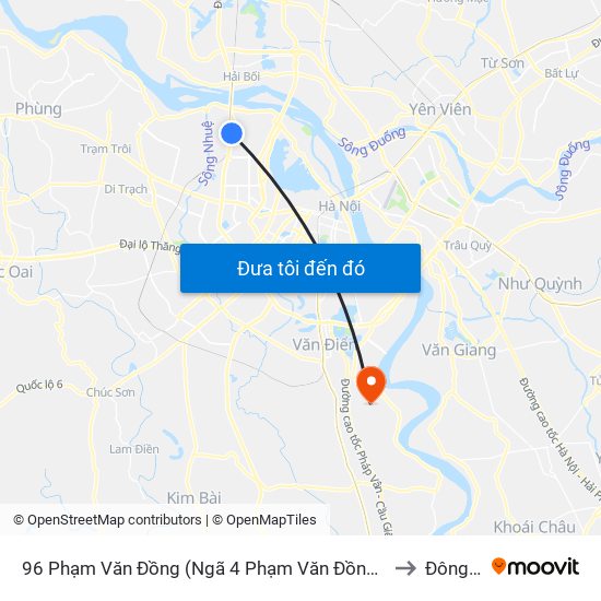 96 Phạm Văn Đồng (Ngã 4 Phạm Văn Đồng - Xuân Đỉnh) to Đông Mỹ map