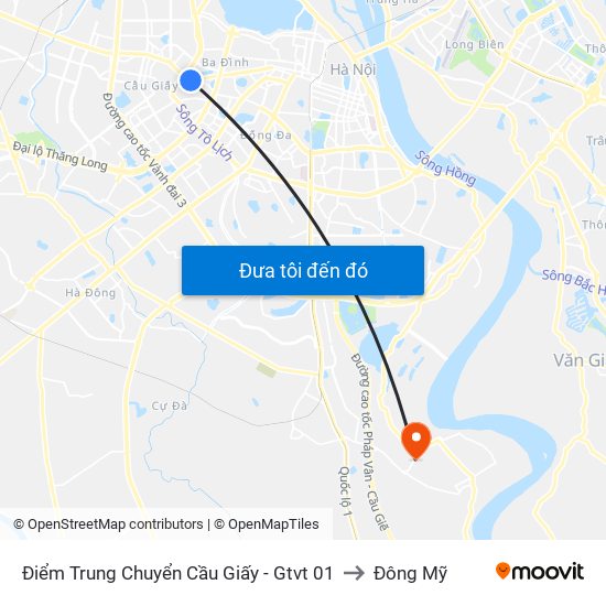 Điểm Trung Chuyển Cầu Giấy - Gtvt 01 to Đông Mỹ map