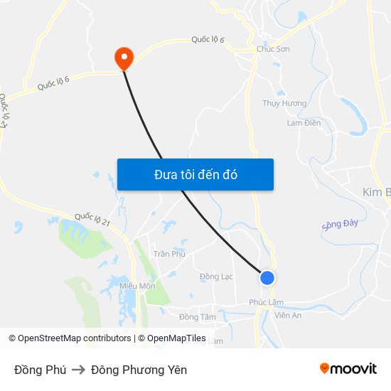 Đồng Phú to Đông Phương Yên map