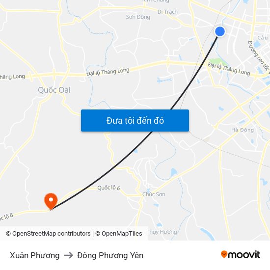 Xuân Phương to Đông Phương Yên map