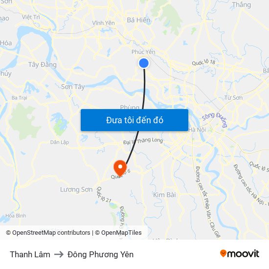 Thanh Lâm to Đông Phương Yên map