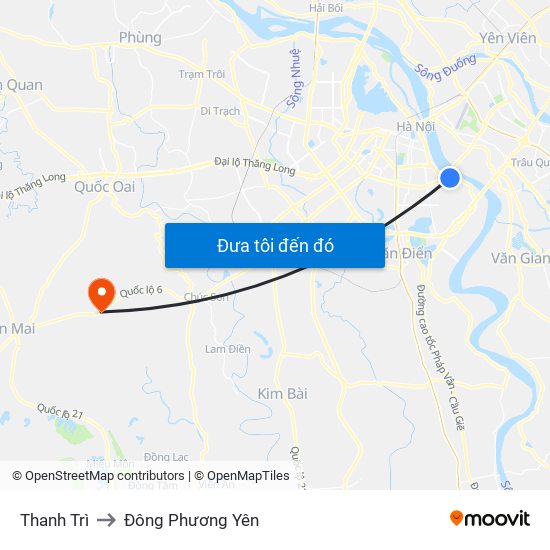 Thanh Trì to Đông Phương Yên map