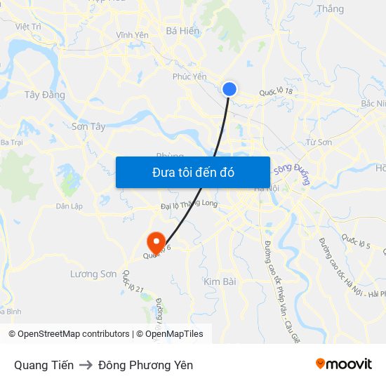 Quang Tiến to Đông Phương Yên map