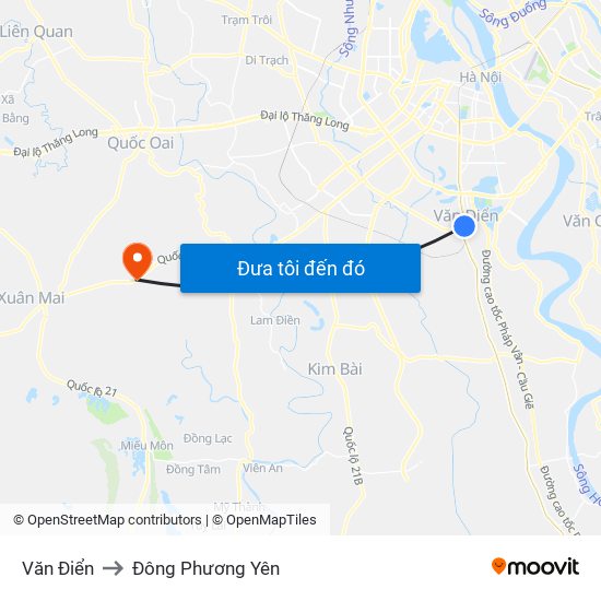 Văn Điển to Đông Phương Yên map